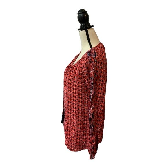 Faded Glory Retro Peasant Top Blouse - Large - Tie Closure - Red & Black - Picture 2 of 10